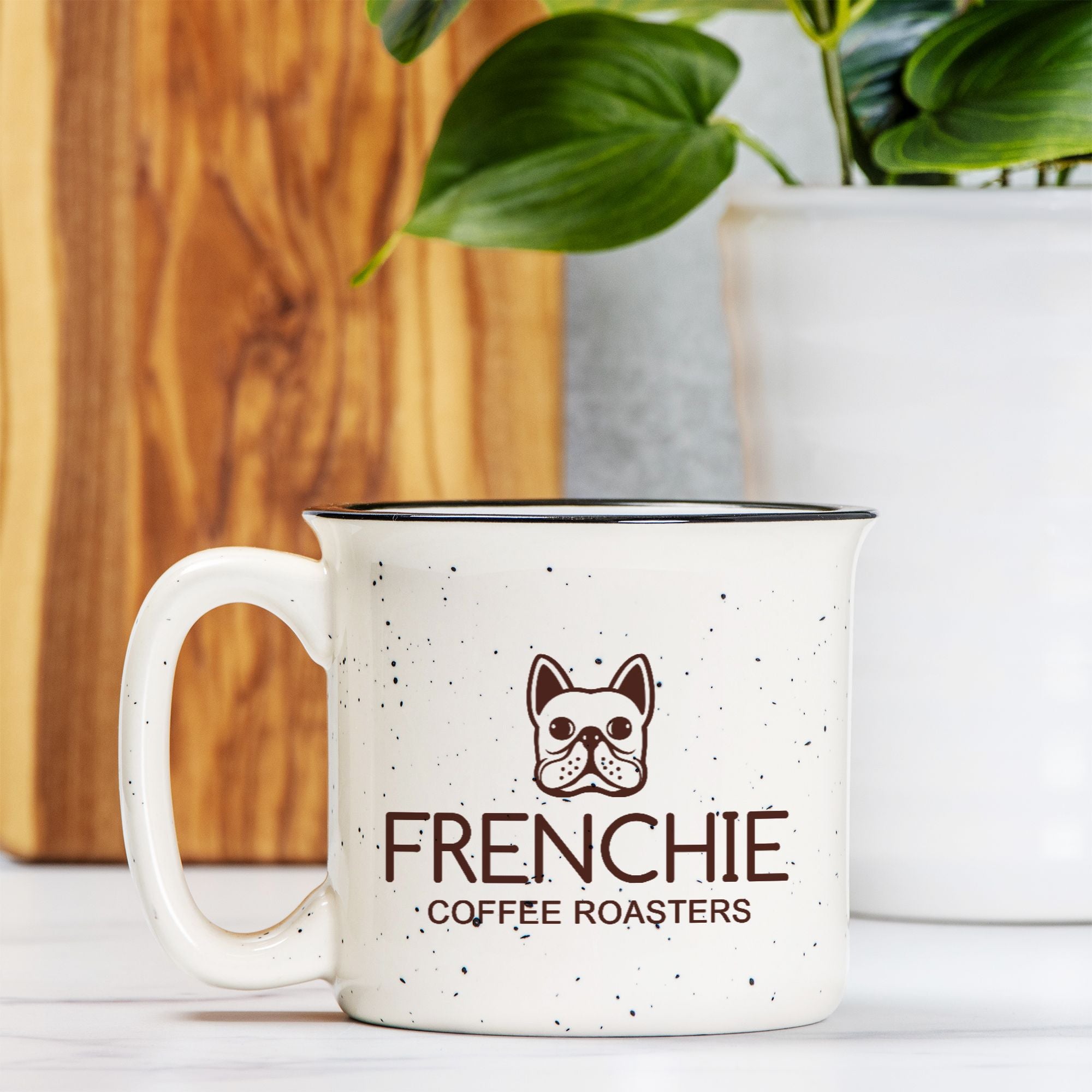 Frenchie Coffee Roasters Ceramic Camp Mug Speckled Cream 13oz
