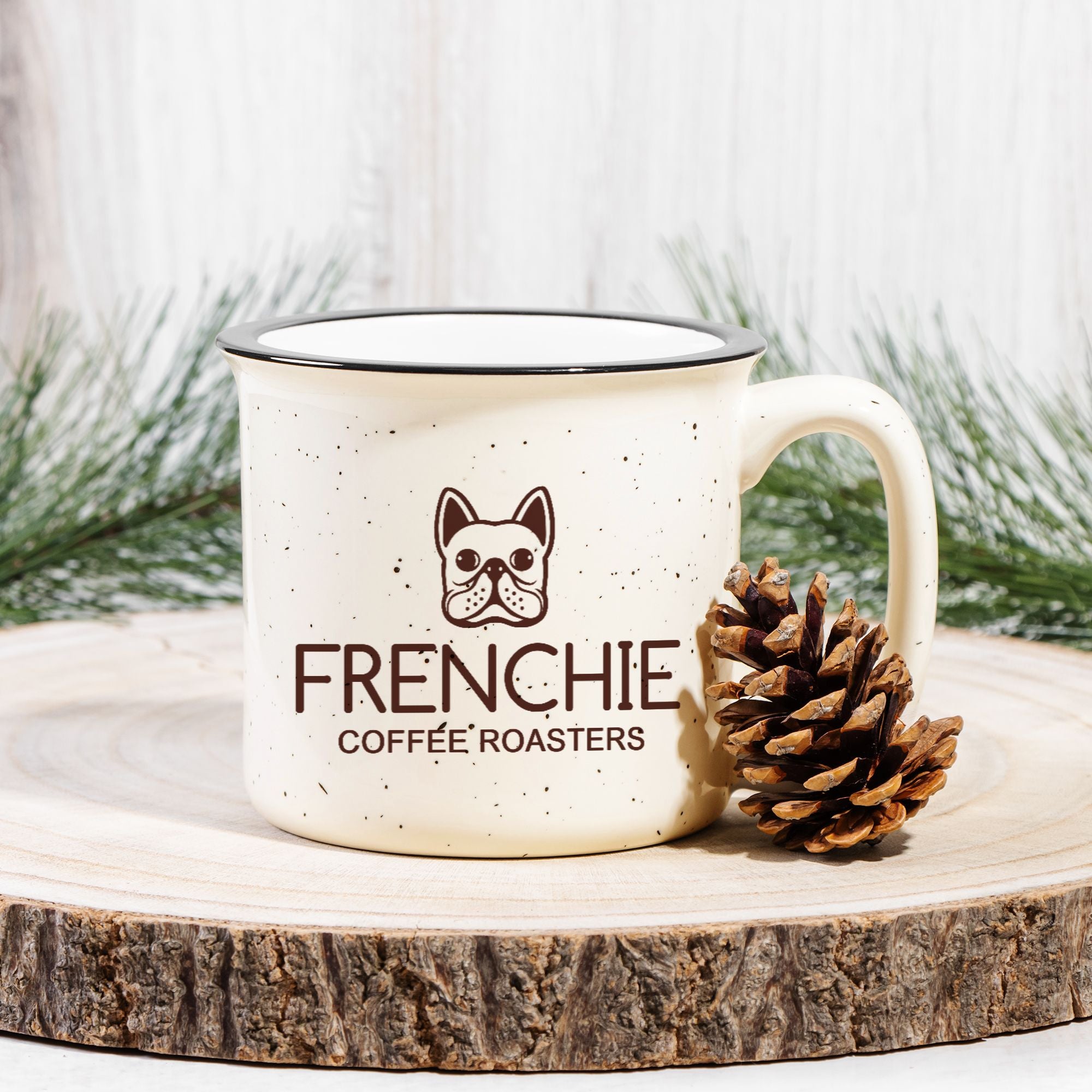 Frenchie Coffee Roasters Ceramic Camp Mug Speckled Cream 13oz