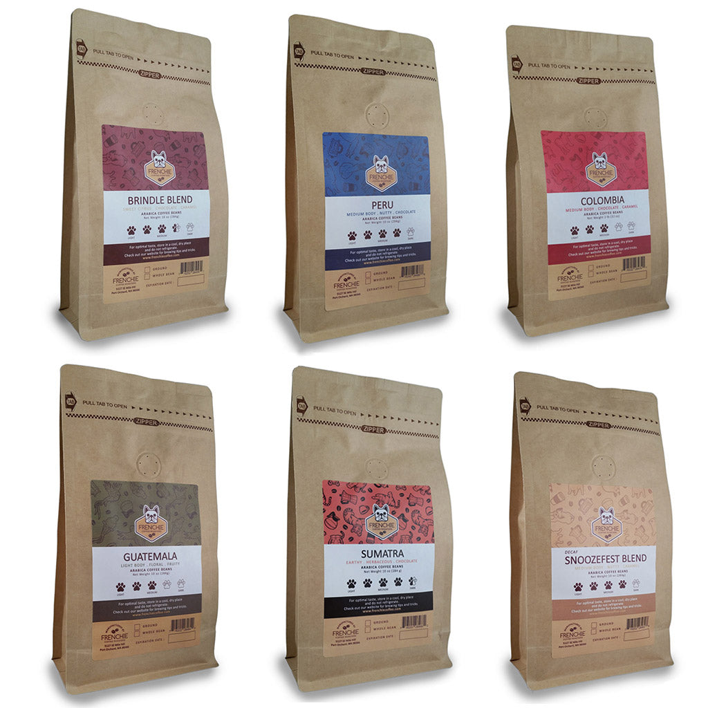 Frenchie Coffee Roasters coffee variety pack – five small-batch roasts in one bundle.